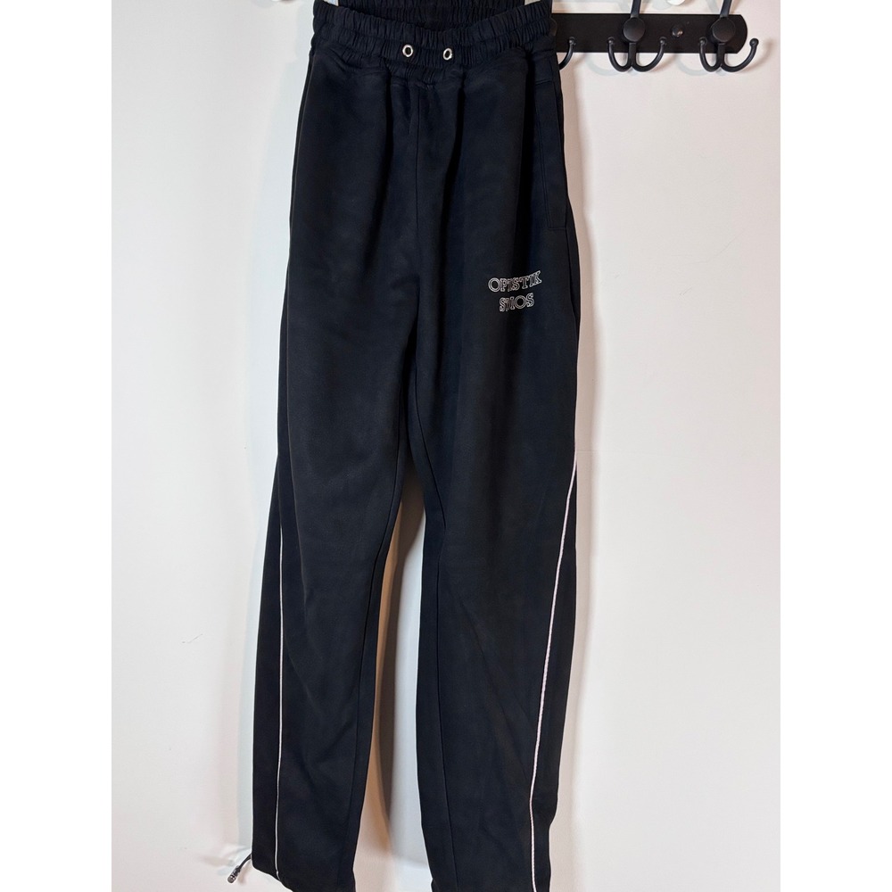 Optimistik Studios Black Graphic Track Pants Joggers White Piping Small